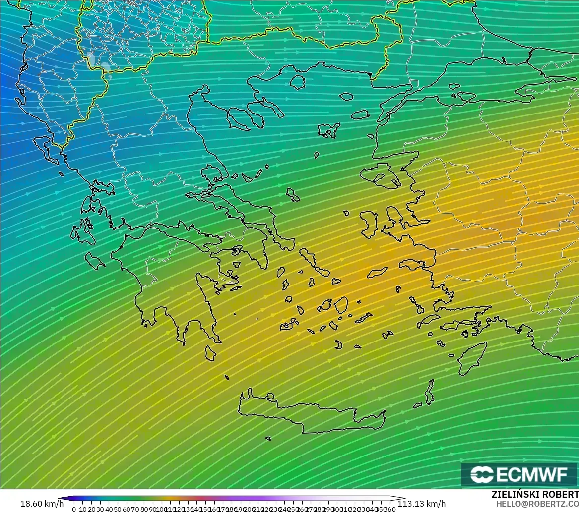 ECMWF IFS 0.25° modelo - Grecia, Viento a 300 hPa (corriente en chorro)