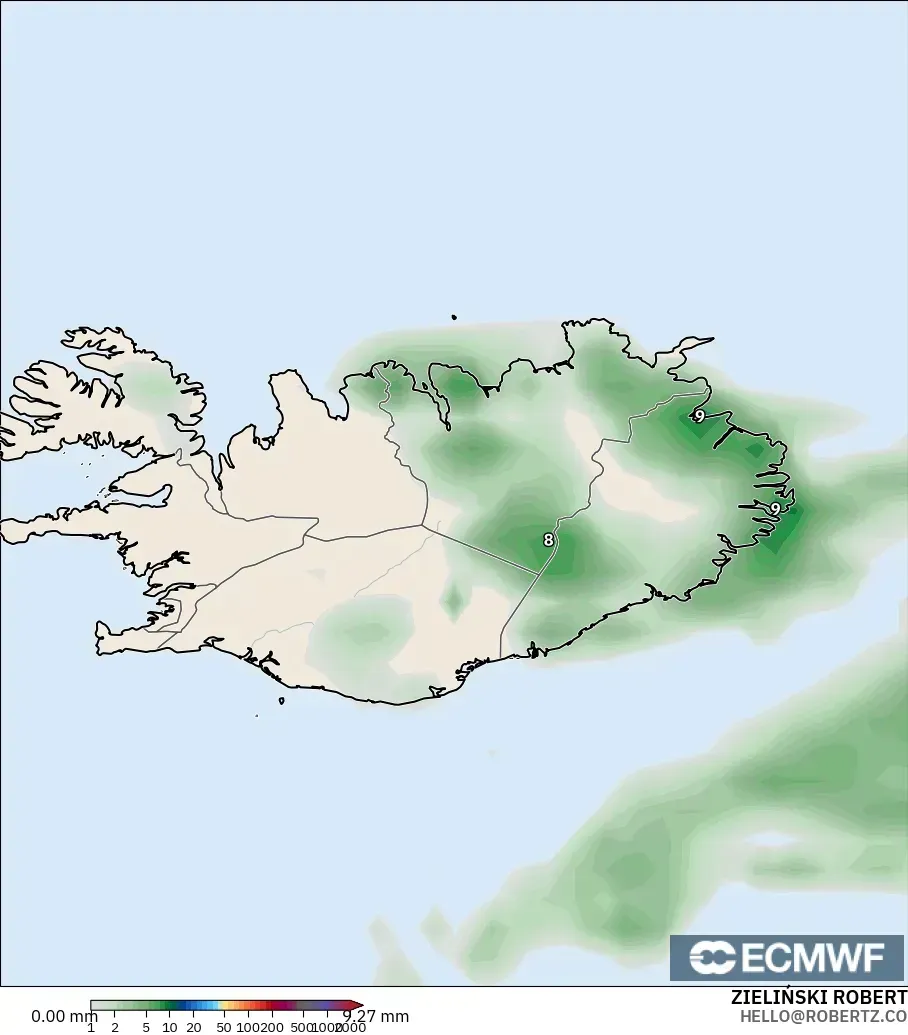 ECMWF IFS 0.25° modelo - Islandia, Acumulación de precipitación