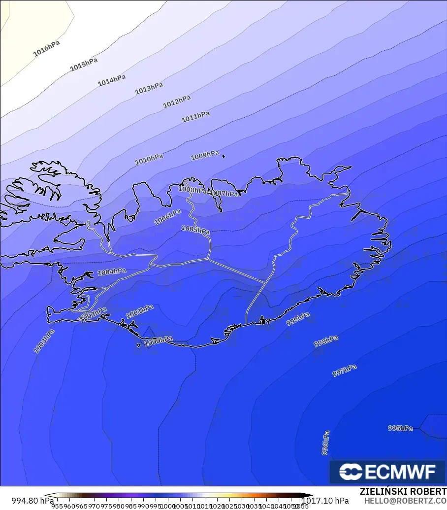 ECMWF IFS 0.25° modelo - Islandia, Presión