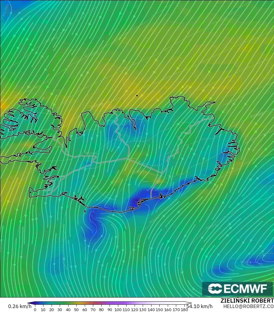 ECMWF IFS 0.25° modelo - Islandia, Viento a 10 m