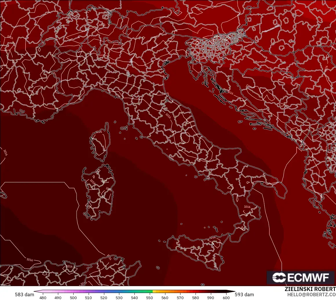ECMWF IFS 0.25° modelo - Italia, Altura geopotencial a 500 hPa