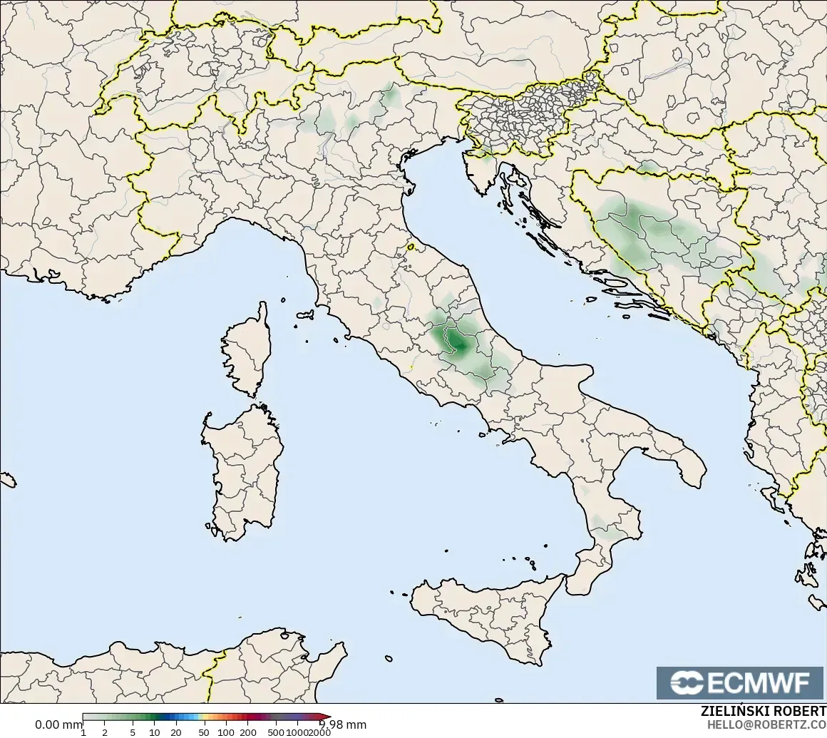 ECMWF IFS 0.25° modelo - Italia, Acumulación de precipitación
