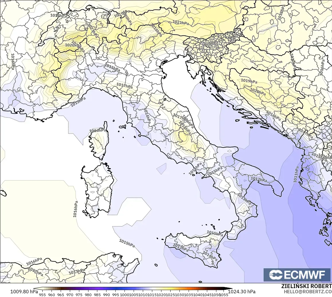 ECMWF IFS 0.25° modelo - Italia, Presión