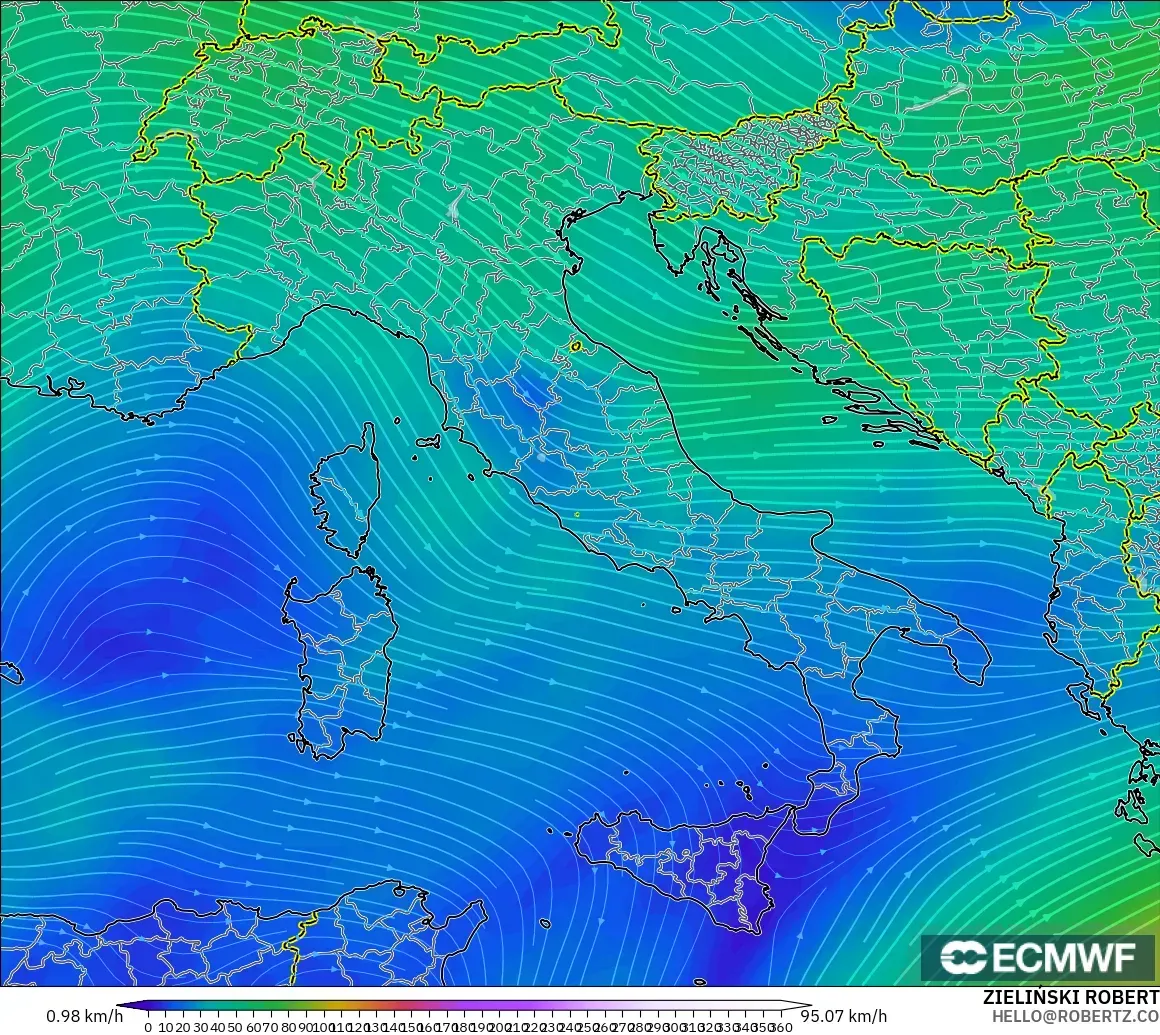 ECMWF IFS 0.25° modelo - Italia, Viento a 300 hPa (corriente en chorro)