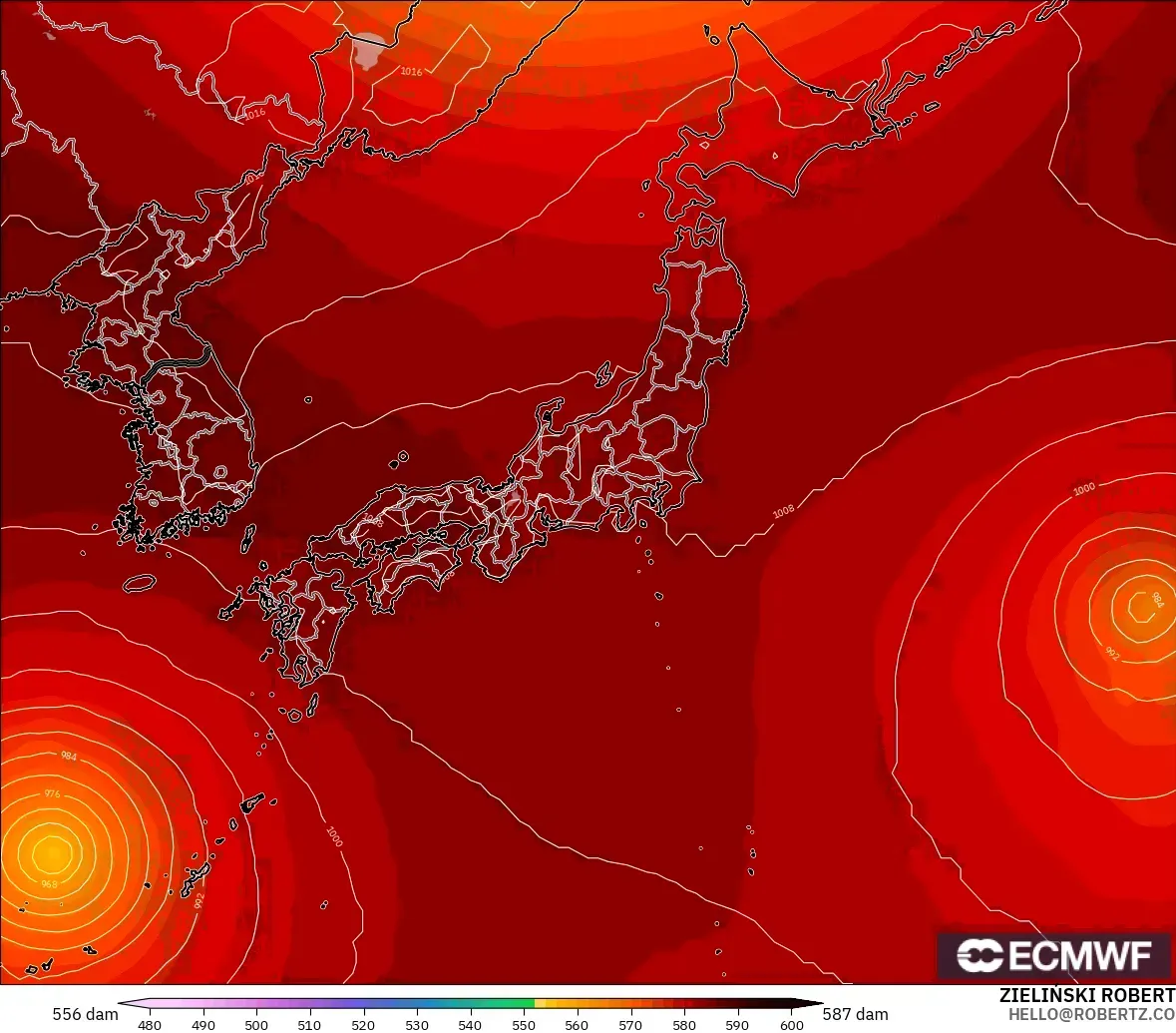 ECMWF IFS 0.25° modelo - Japón, Altura geopotencial a 500 hPa