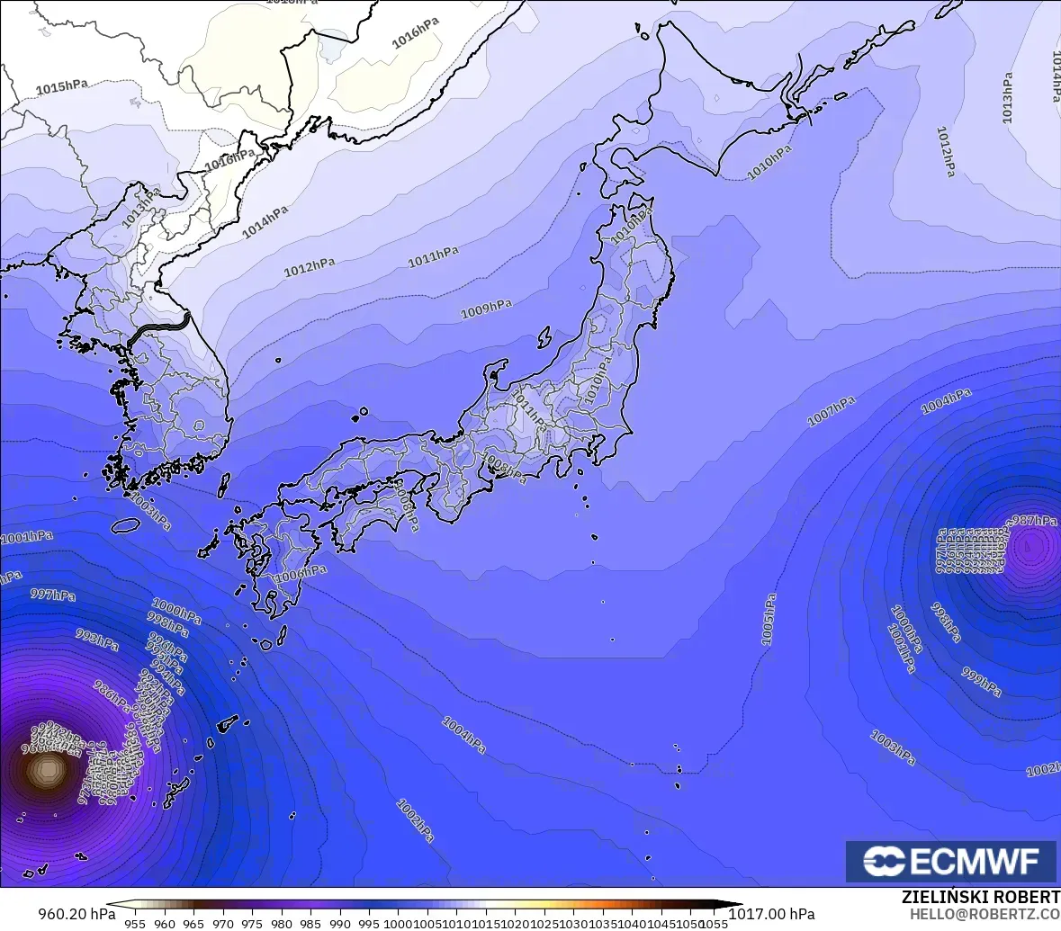 ECMWF IFS 0.25° modelo - Japón, Presión