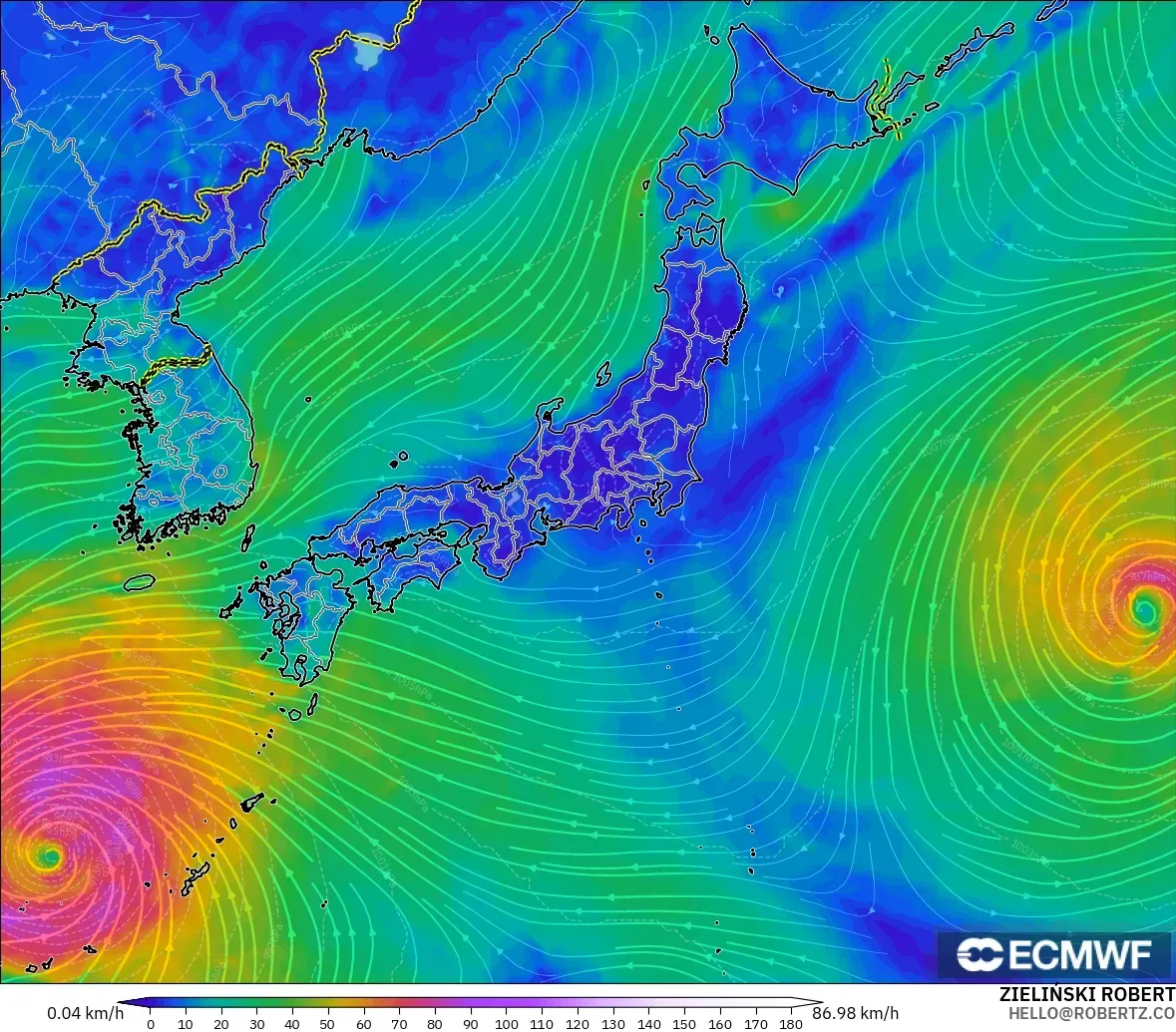 ECMWF IFS 0.25° modelo - Japón, Viento a 10 m