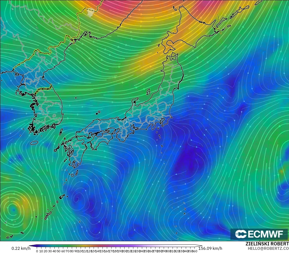 ECMWF IFS 0.25° modelo - Japón, Viento a 300 hPa (corriente en chorro)