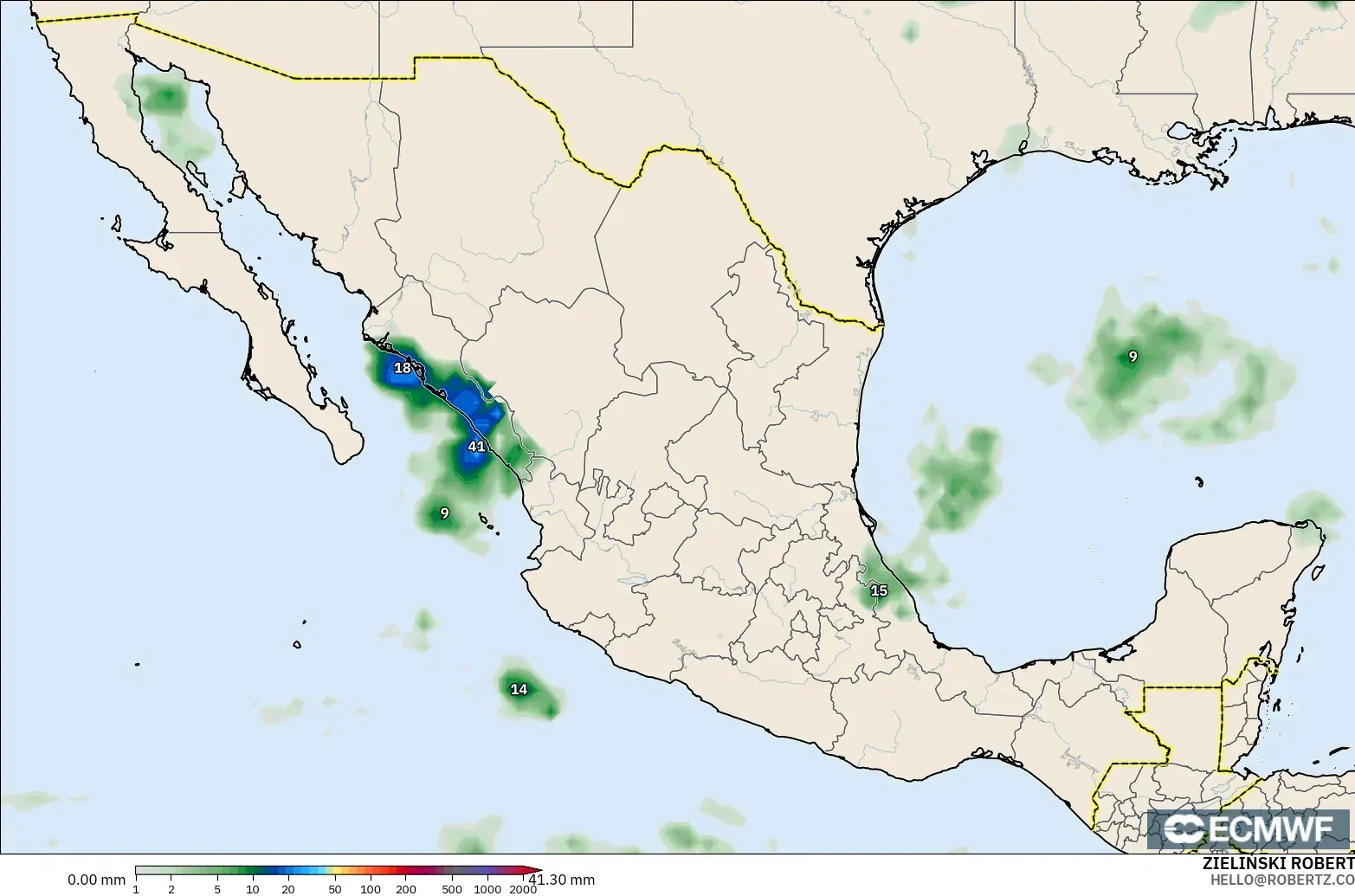 ECMWF IFS 0.25° modelo - México, Acumulación de precipitación