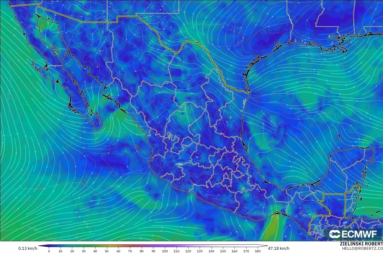 ECMWF IFS 0.25° modelo - México, Viento a 10 m