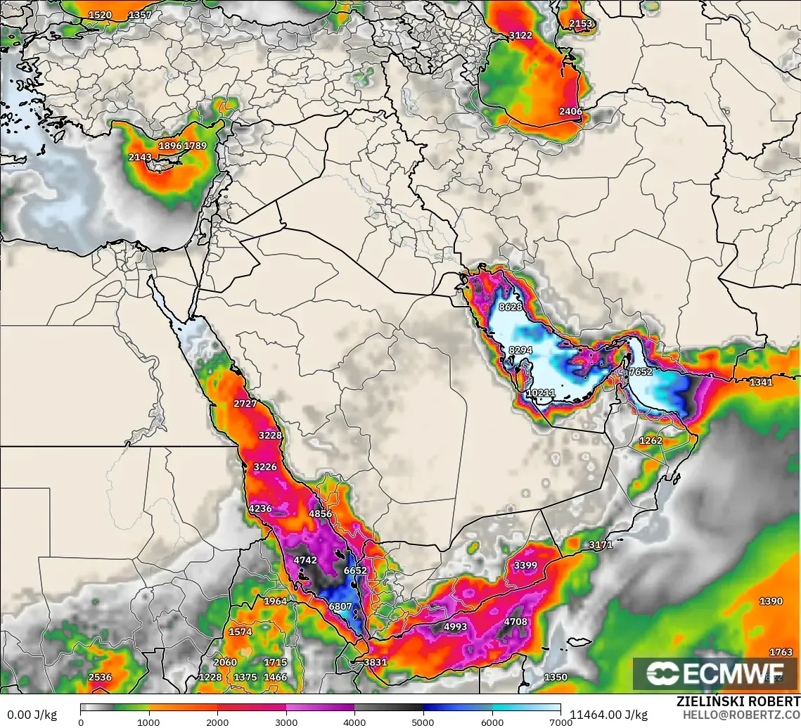 ECMWF IFS 0.25° modelo - Oriente Medio, CAPE