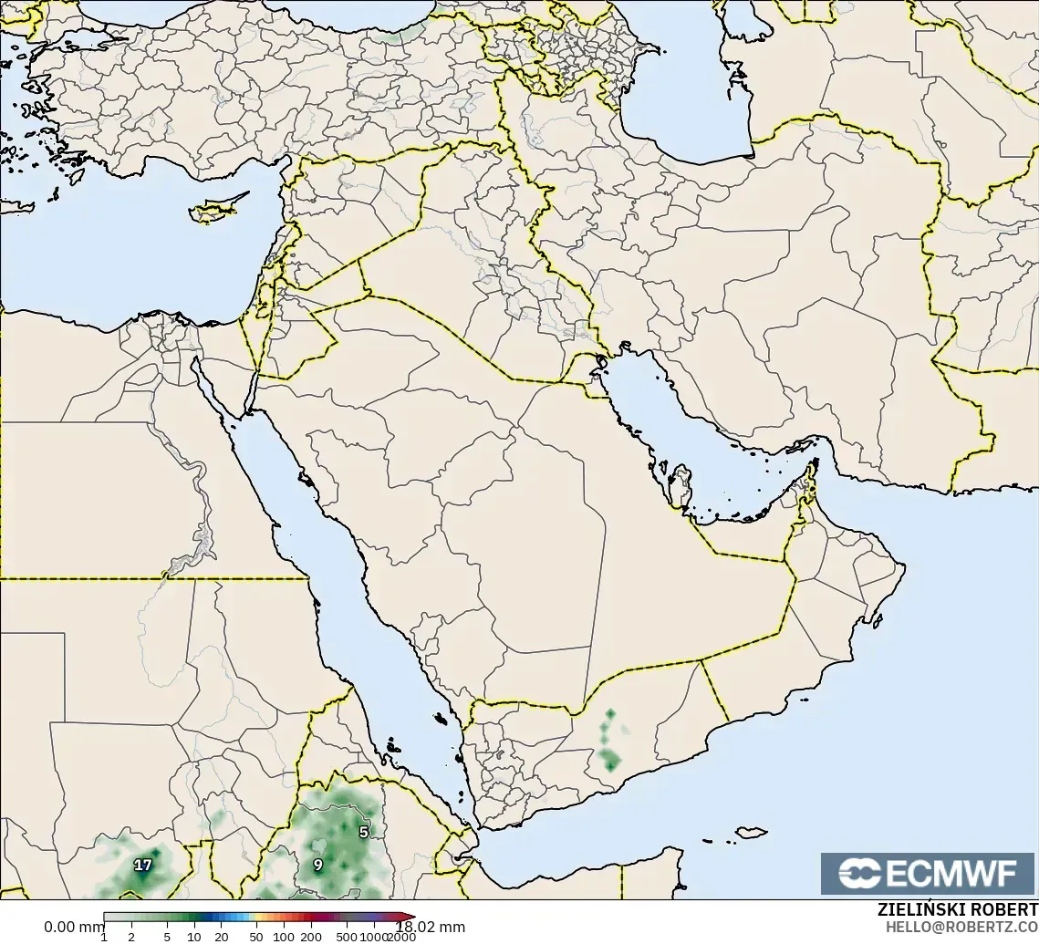 ECMWF IFS 0.25° modelo - Oriente Medio, Acumulación de precipitación