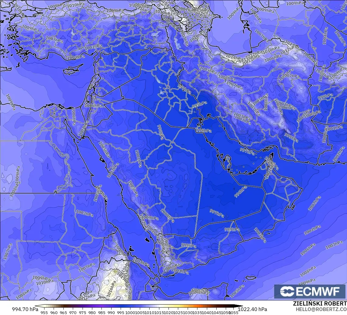 ECMWF IFS 0.25° modelo - Oriente Medio, Presión