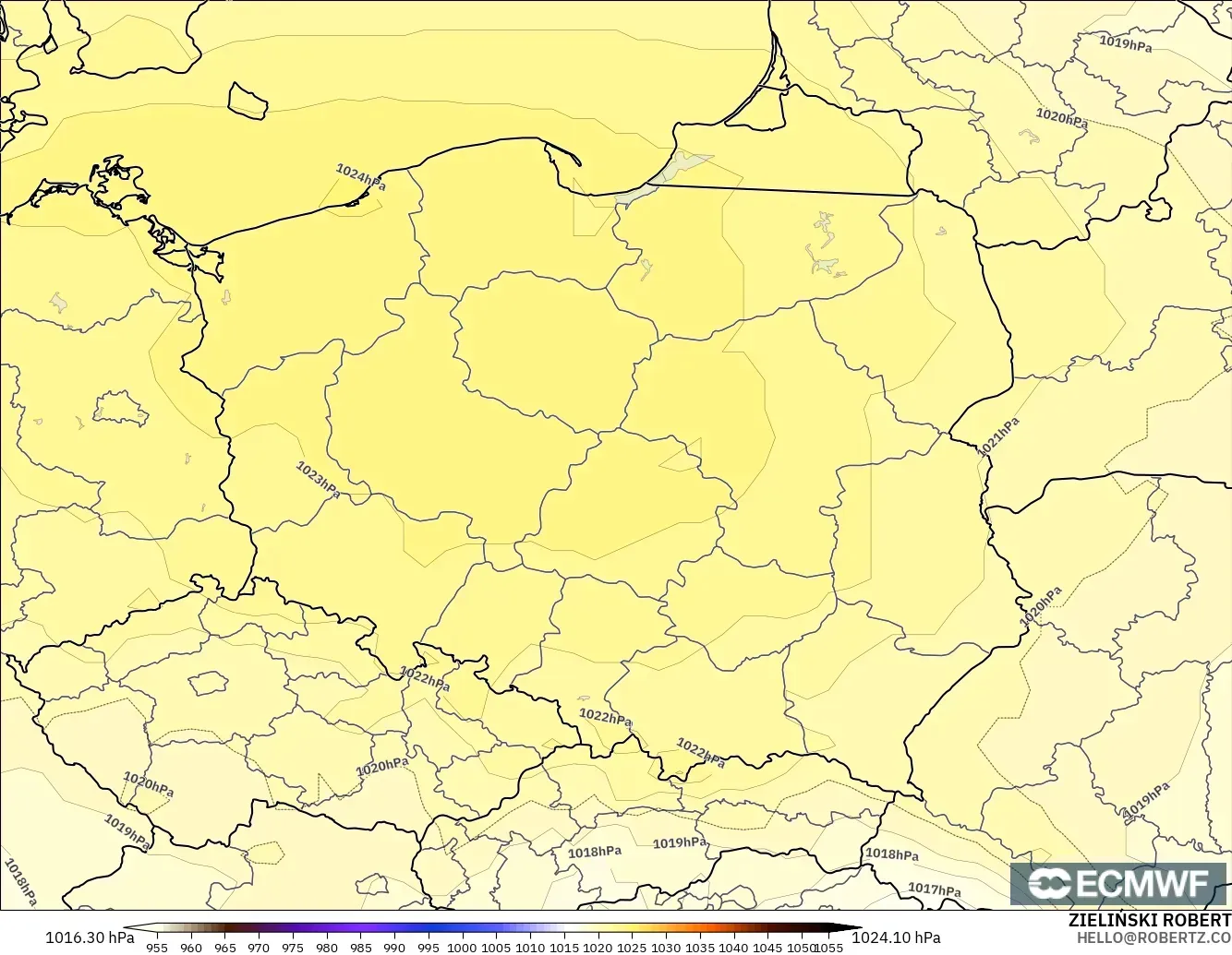 ECMWF IFS 0.25° modelo - Polonia, Presión