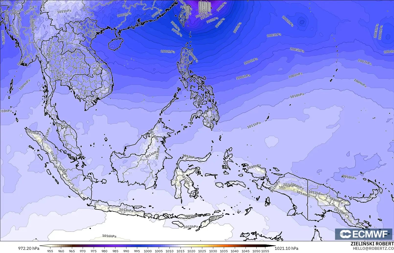 ECMWF IFS 0.25° modelo - Sudeste Asiático, Presión