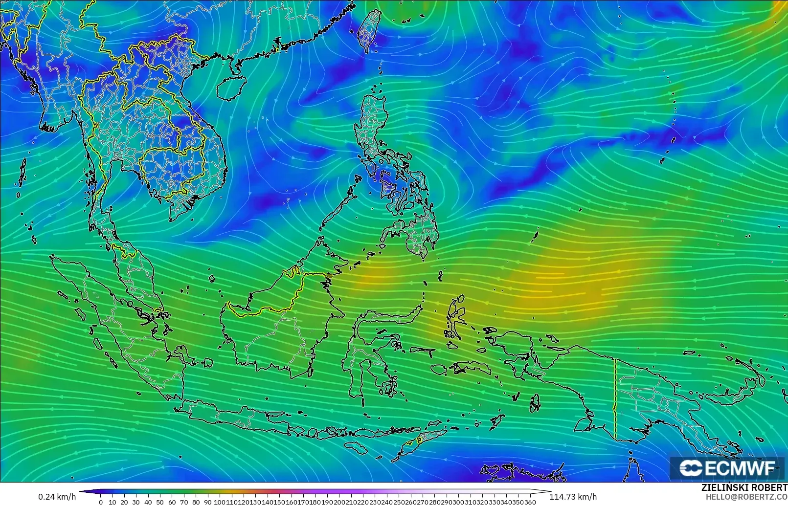 ECMWF IFS 0.25° modelo - Sudeste Asiático, Viento a 300 hPa (corriente en chorro)