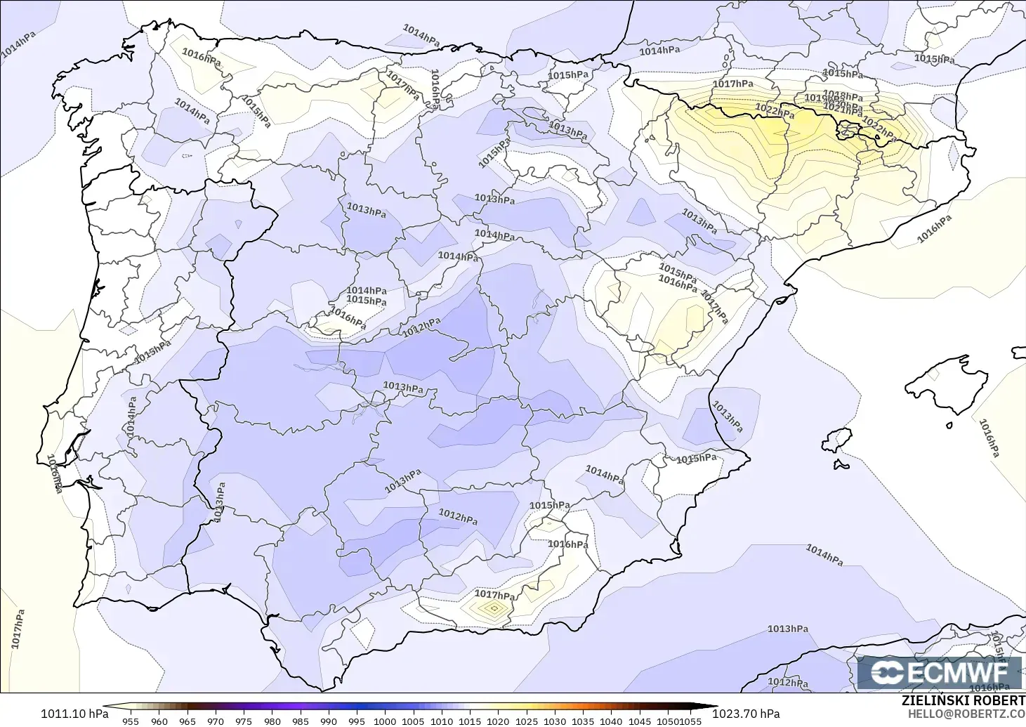 ECMWF IFS 0.25° modelo - España, Presión