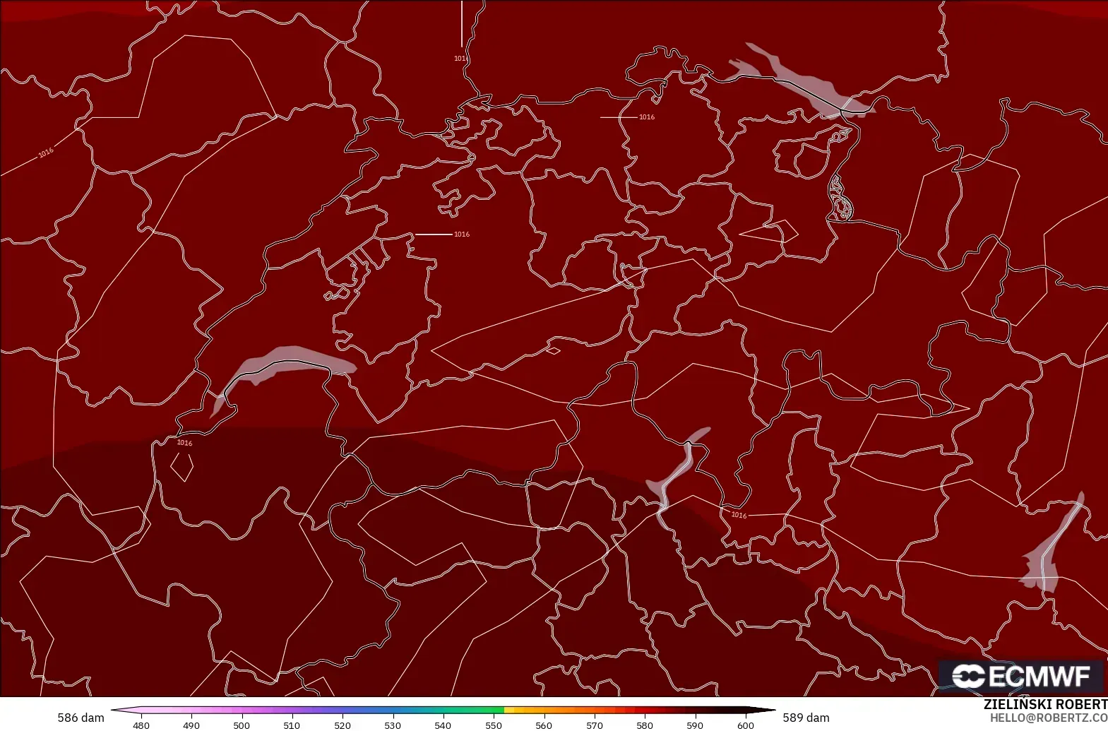 ECMWF IFS 0.25° modelo - Suiza, Altura geopotencial a 500 hPa