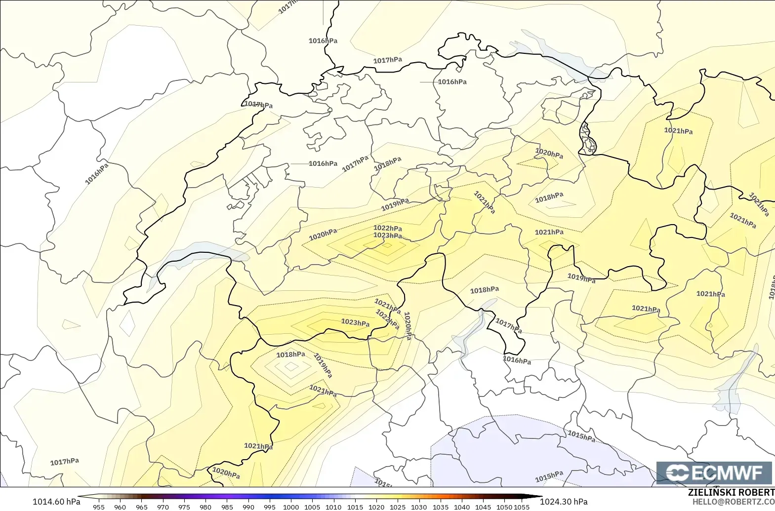 ECMWF IFS 0.25° modelo - Suiza, Presión
