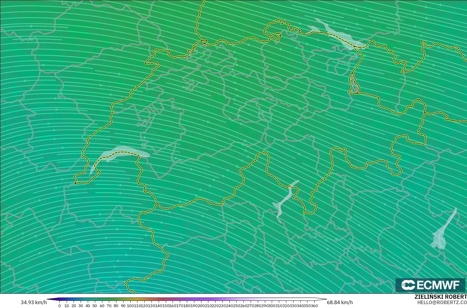 ECMWF IFS 0.25° modelo - Suiza, Viento a 300 hPa (corriente en chorro)