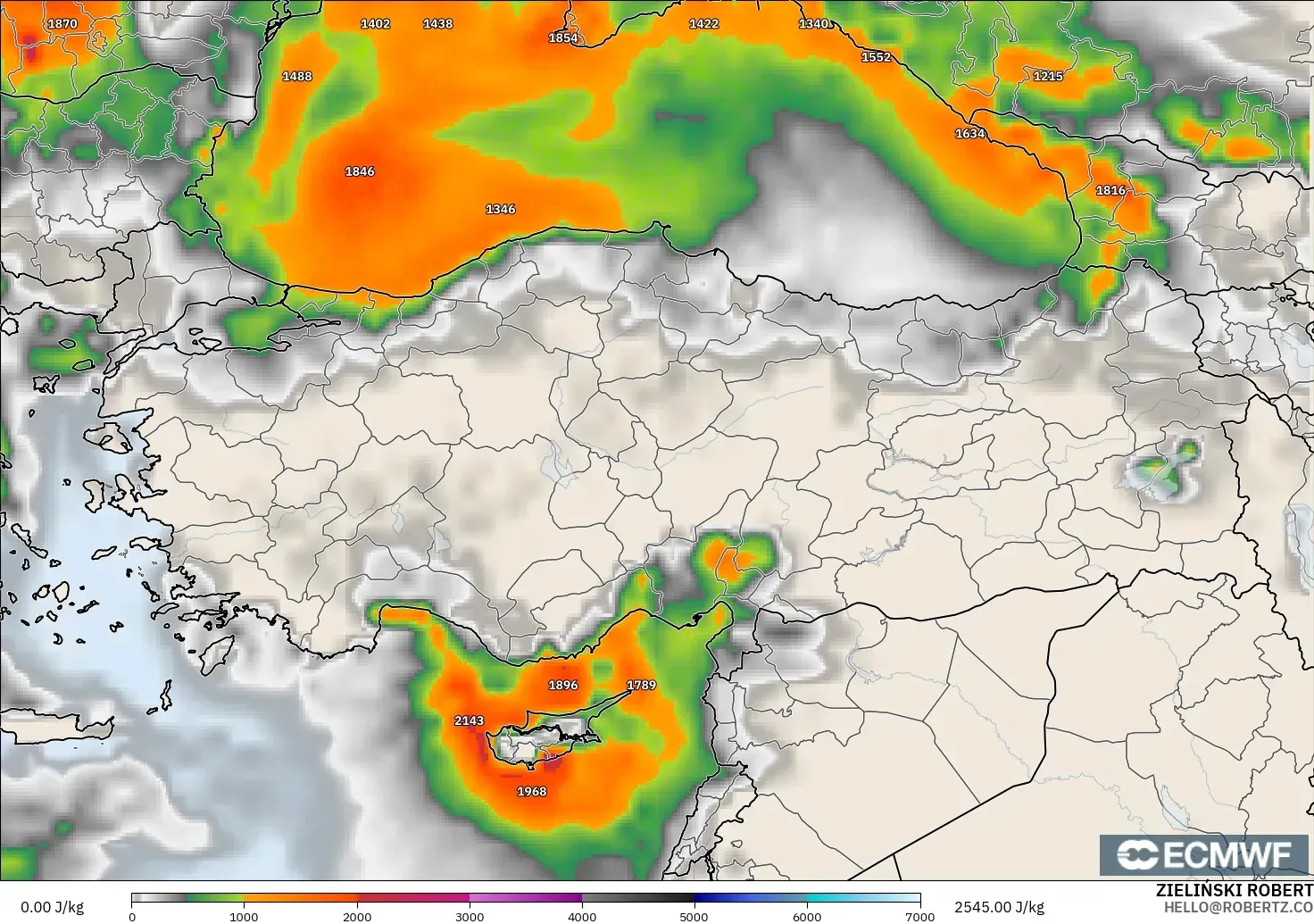 ECMWF IFS 0.25° modelo - Turquía, CAPE
