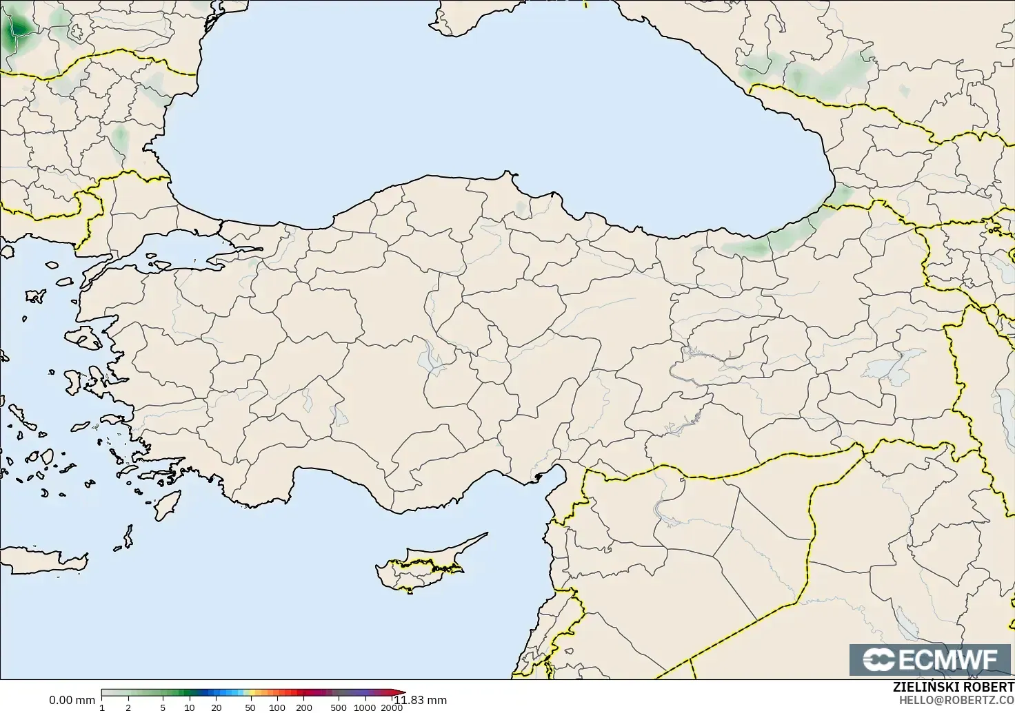 ECMWF IFS 0.25° modelo - Turquía, Acumulación de precipitación