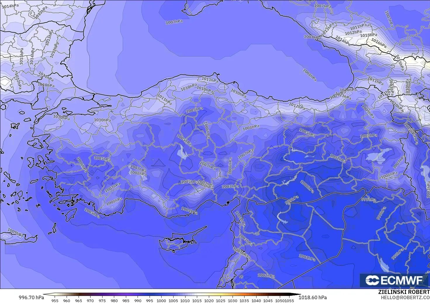 ECMWF IFS 0.25° modelo - Turquía, Presión