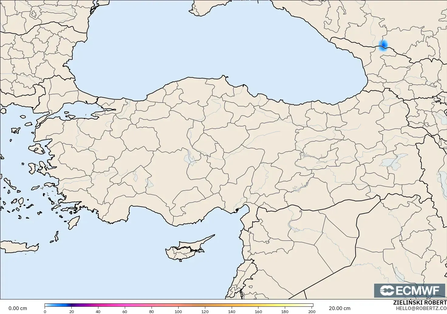 ECMWF IFS 0.25° modelo - Turquía, Profundidad de nieve