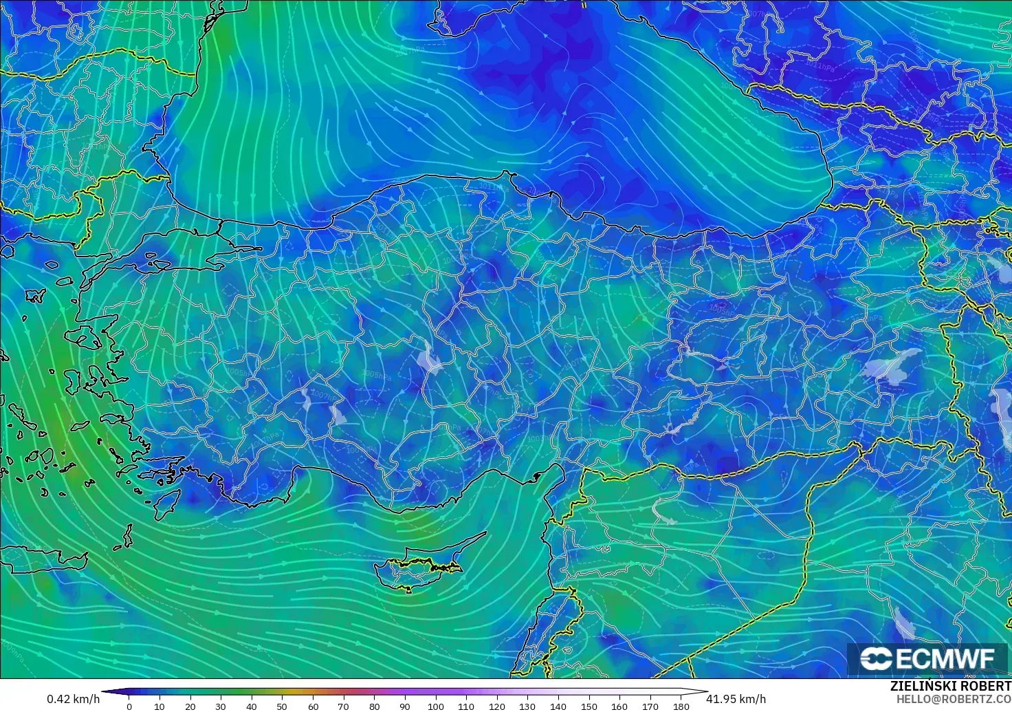 ECMWF IFS 0.25° modelo - Turquía, Viento a 10 m