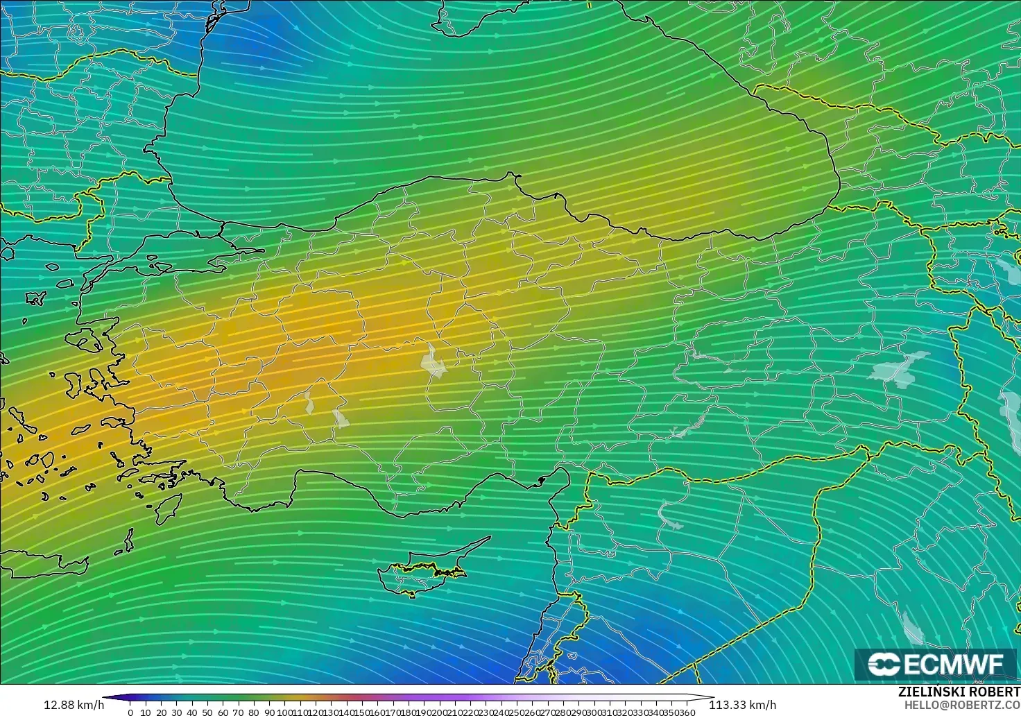 ECMWF IFS 0.25° modelo - Turquía, Viento a 300 hPa (corriente en chorro)