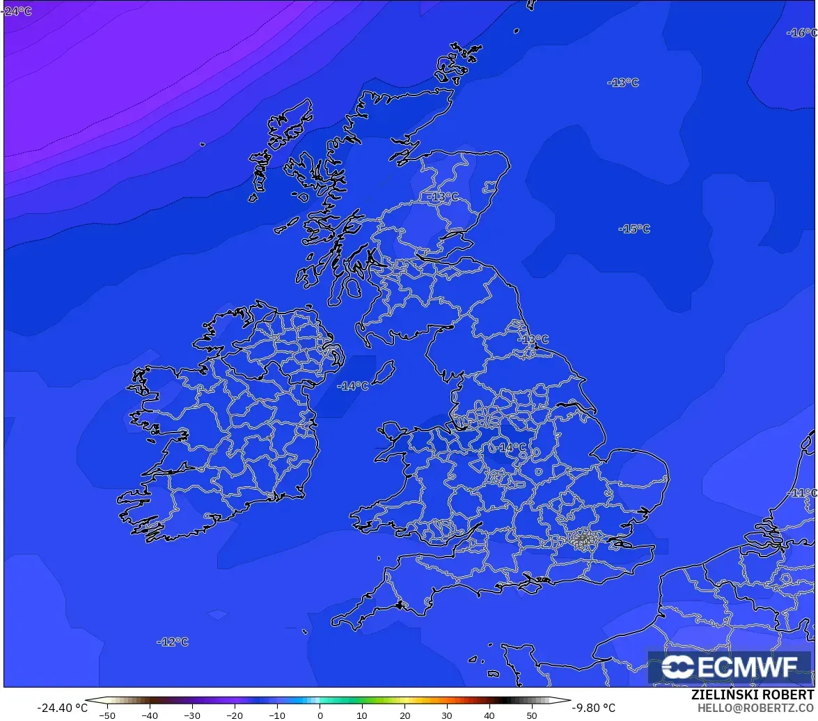 ECMWF IFS 0.25° modelo - Reino Unido, Temperatura a 500 hPa