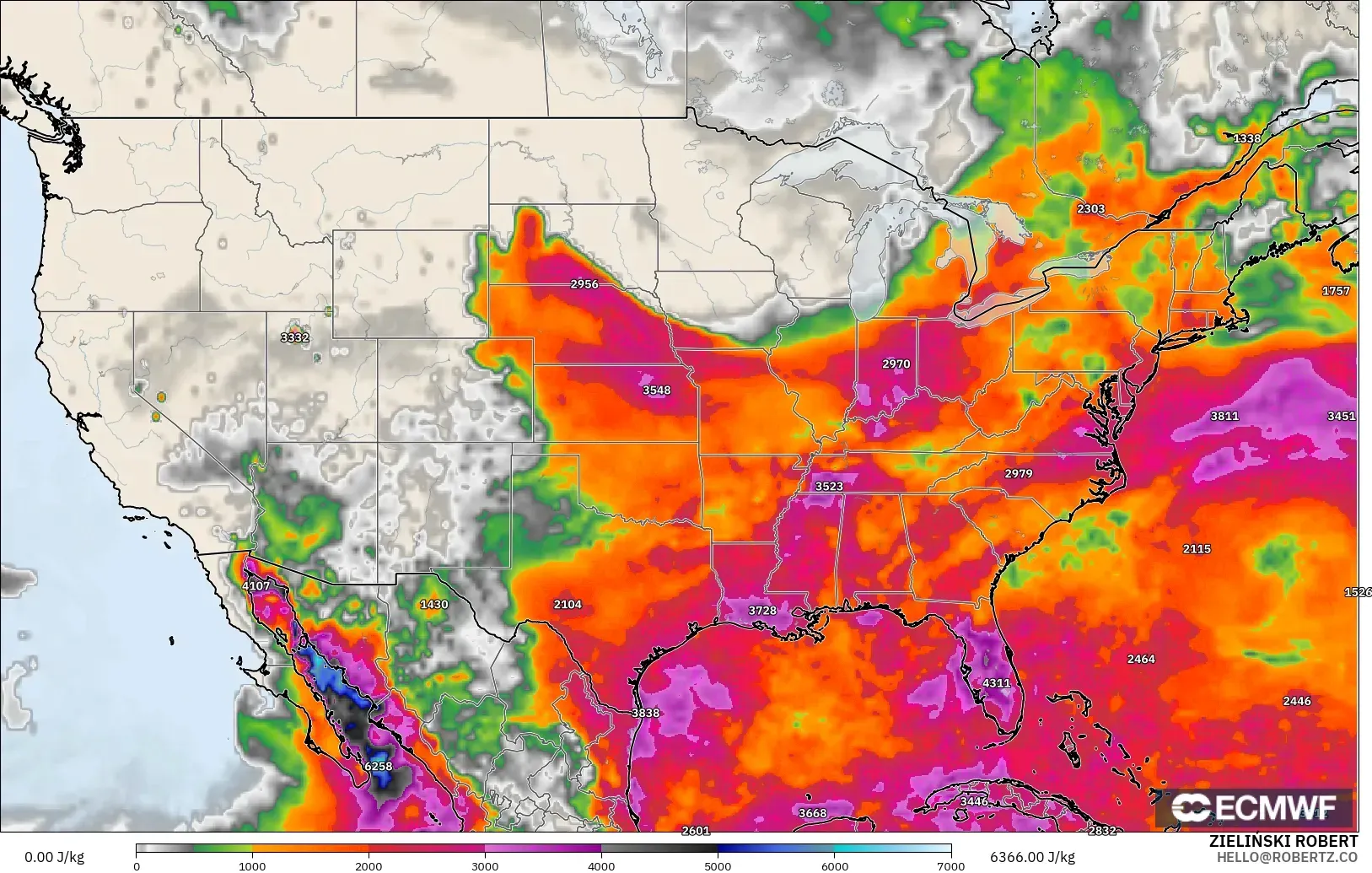 ECMWF IFS 0.25° modelo - Estados Unidos, CAPE
