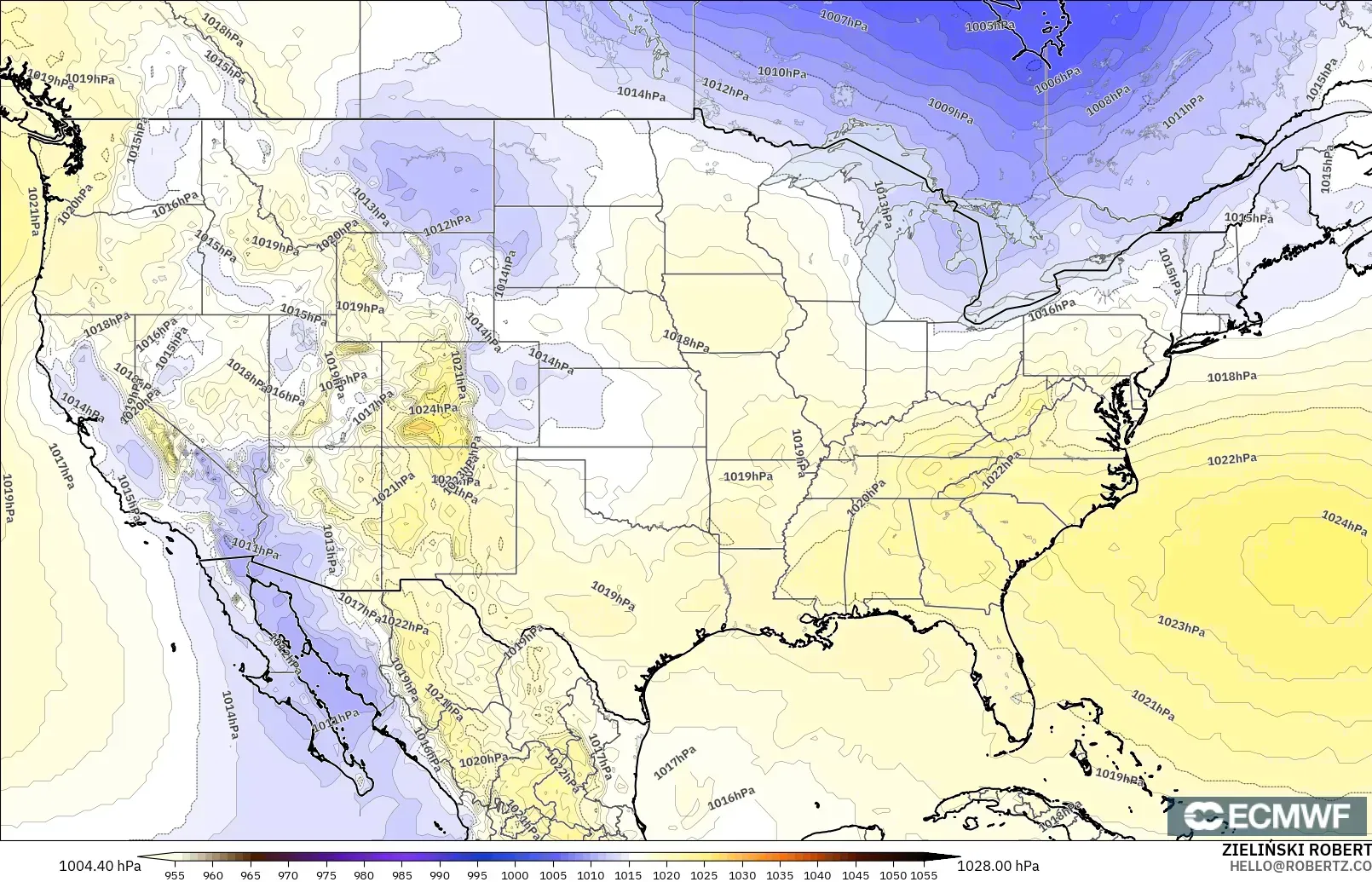 ECMWF IFS 0.25° modelo - Estados Unidos, Presión