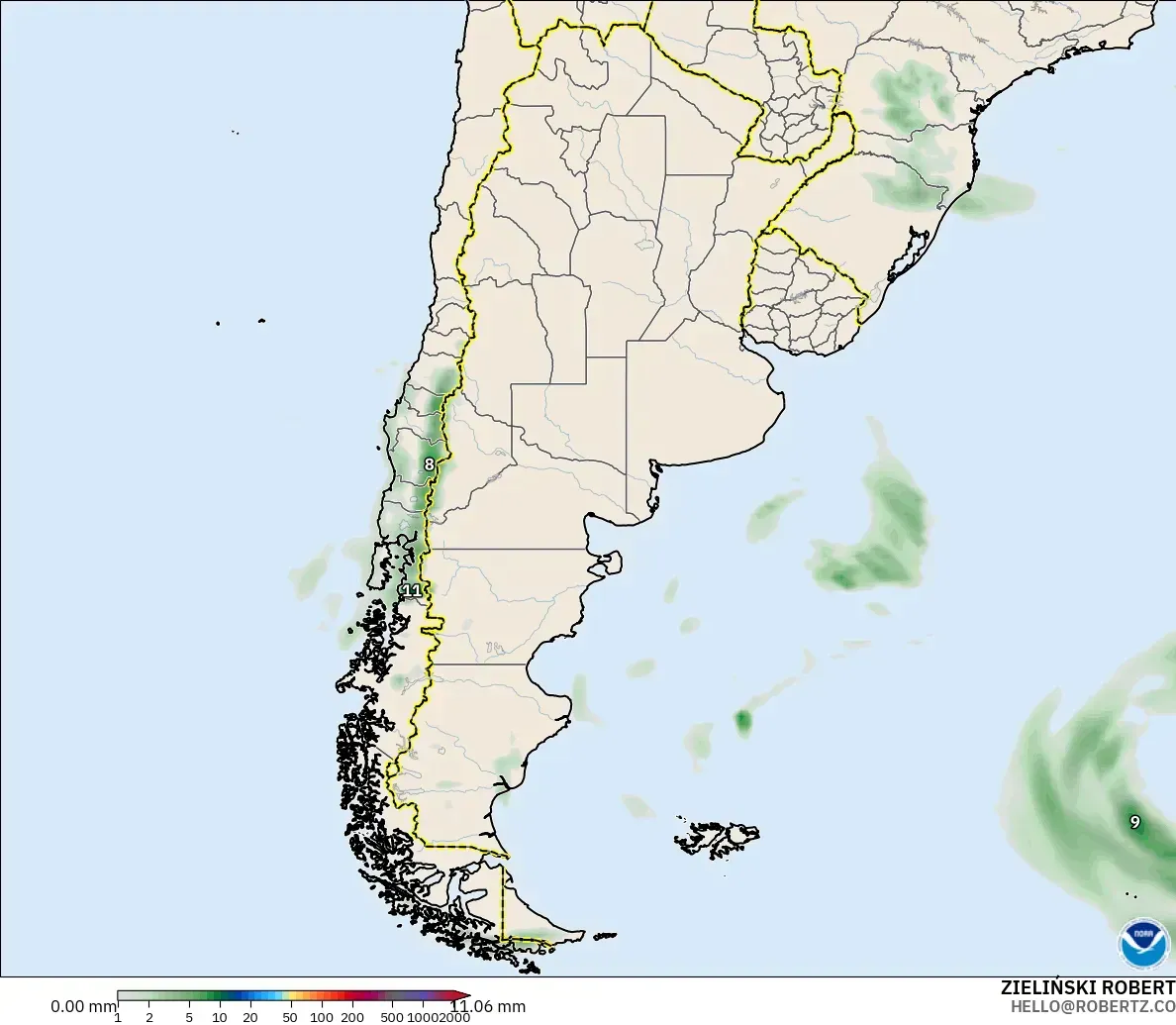 GFS modelo - Argentina, Acumulación de precipitación