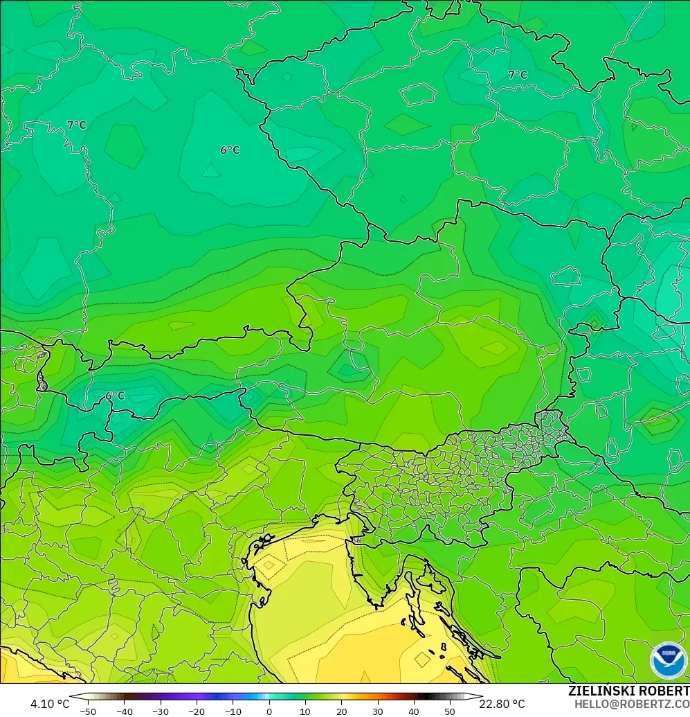 GFS modelo - Austria, Punto de rocío a 2 m