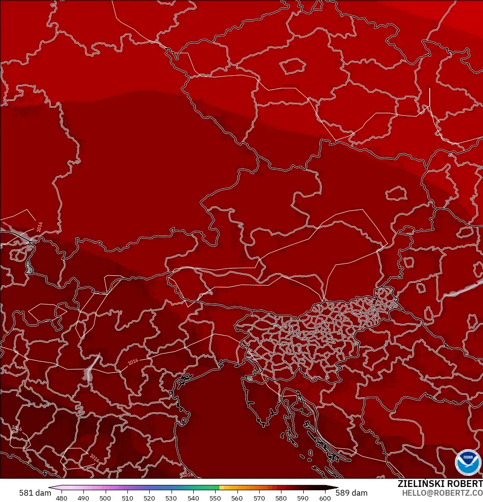 GFS modelo - Austria, Altura geopotencial a 500 hPa