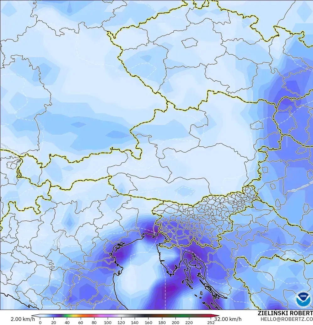 GFS modelo - Austria, Ráfagas de Viento Máximas
