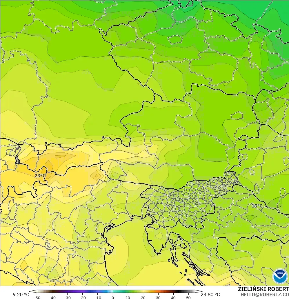 GFS modelo - Austria, Temperatura a 850 hPa