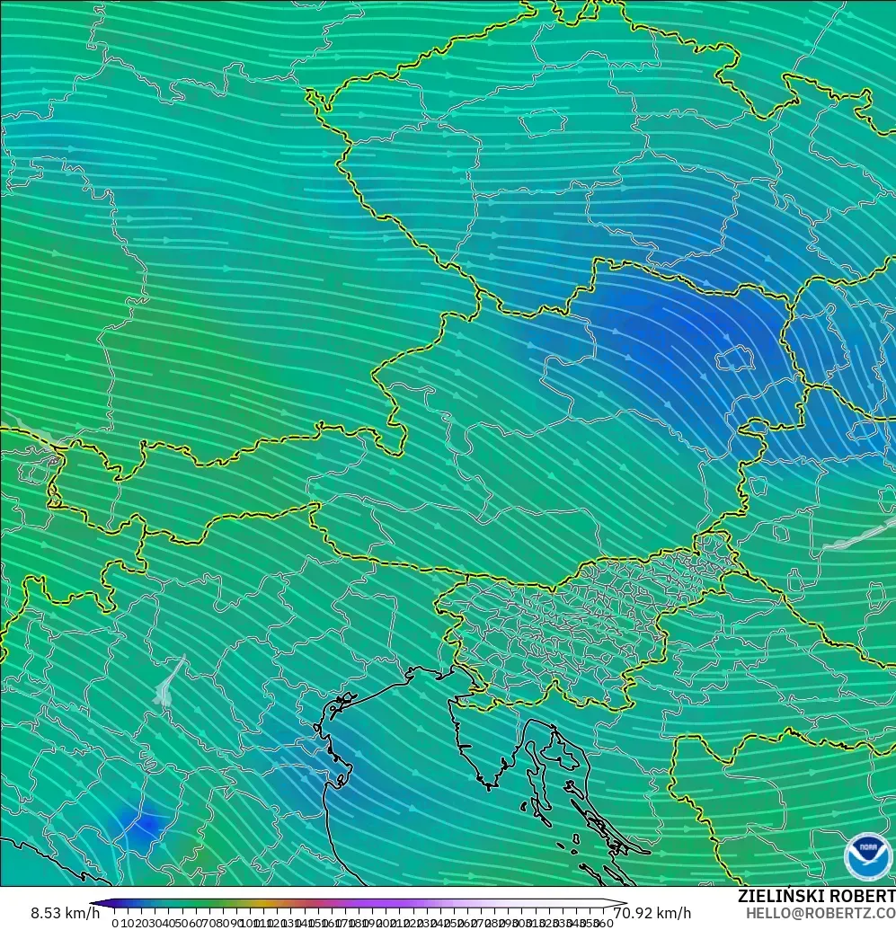 GFS modelo - Austria, Viento a 300 hPa (corriente en chorro)