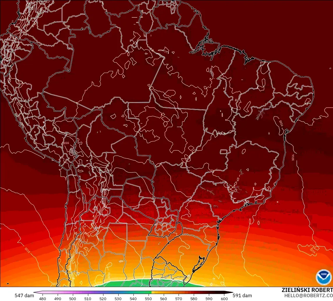 GFS modelo - Brasil, Altura geopotencial a 500 hPa