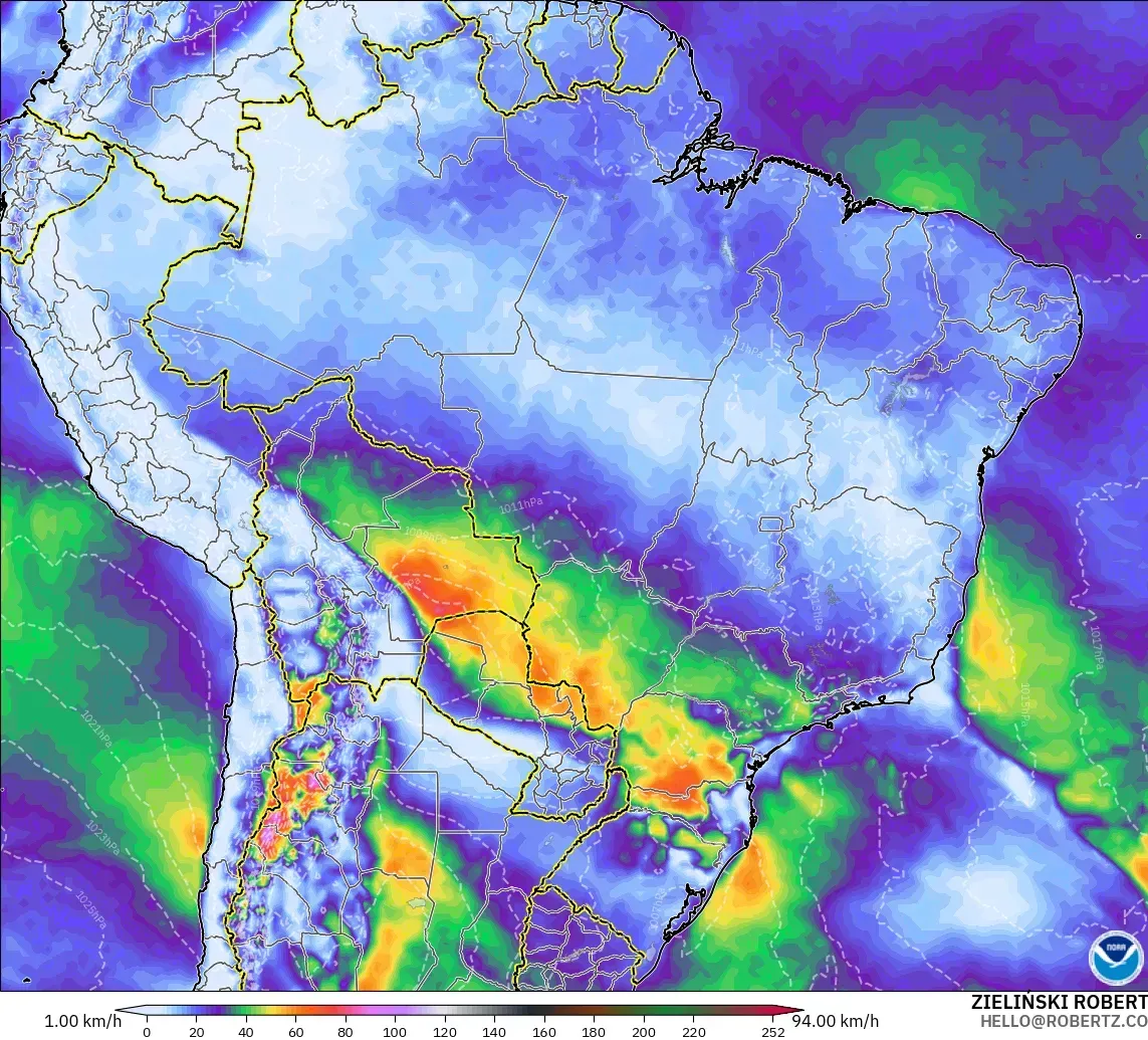 GFS modelo - Brasil, Ráfagas de viento