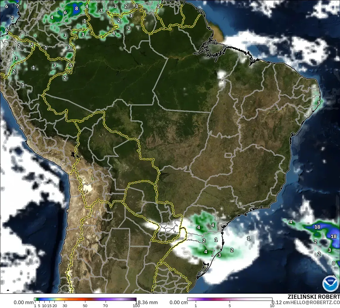 GFS modelo - Brasil, Precipitación, nubes y presión