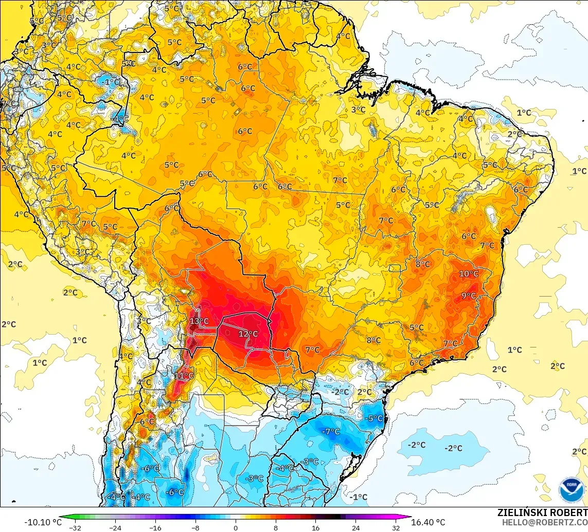 GFS modelo - Brasil, Anomalía de temperatura a 2 m