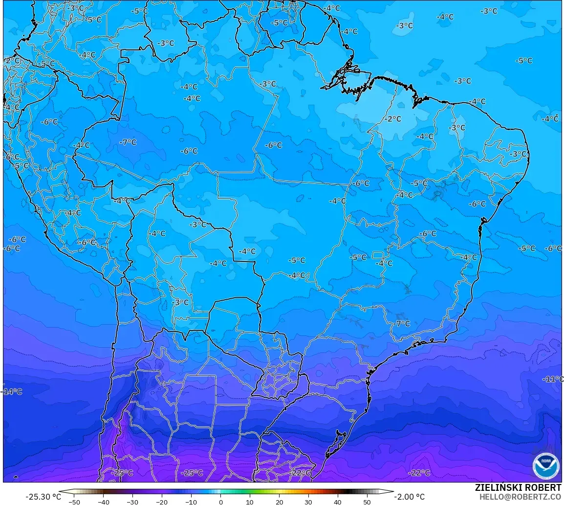 GFS modelo - Brasil, Temperatura a 500 hPa