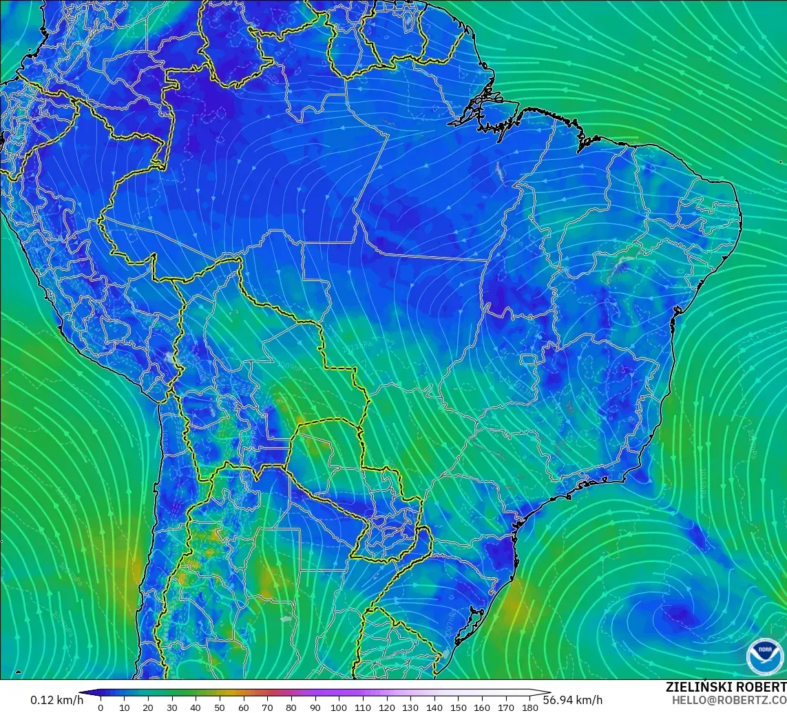 GFS modelo - Brasil, Viento a 10 m