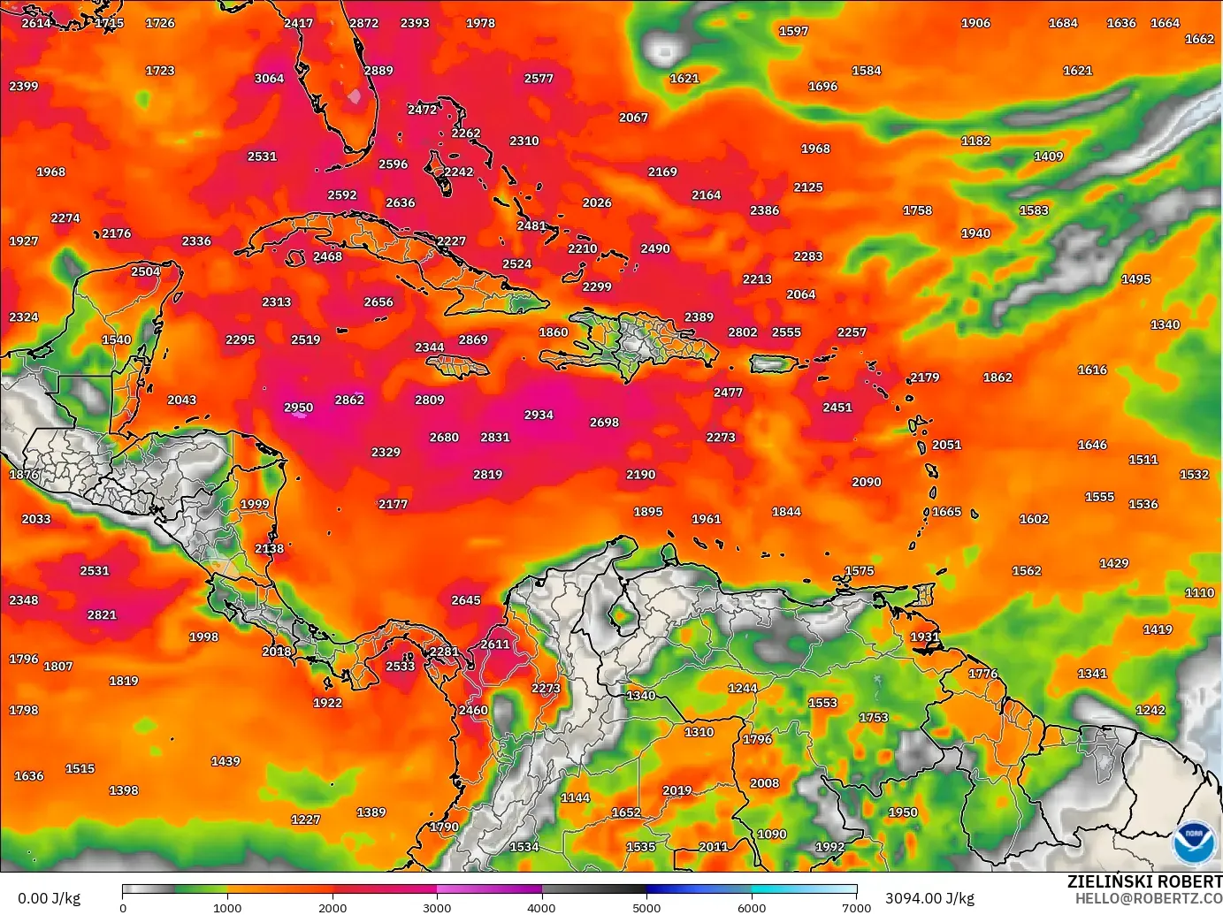 GFS modelo - Caribe, CAPE