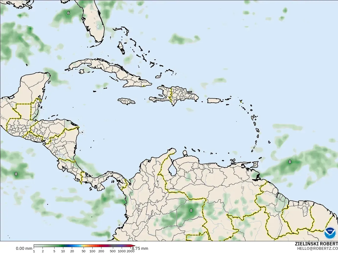 GFS modelo - Caribe, Acumulación de precipitación