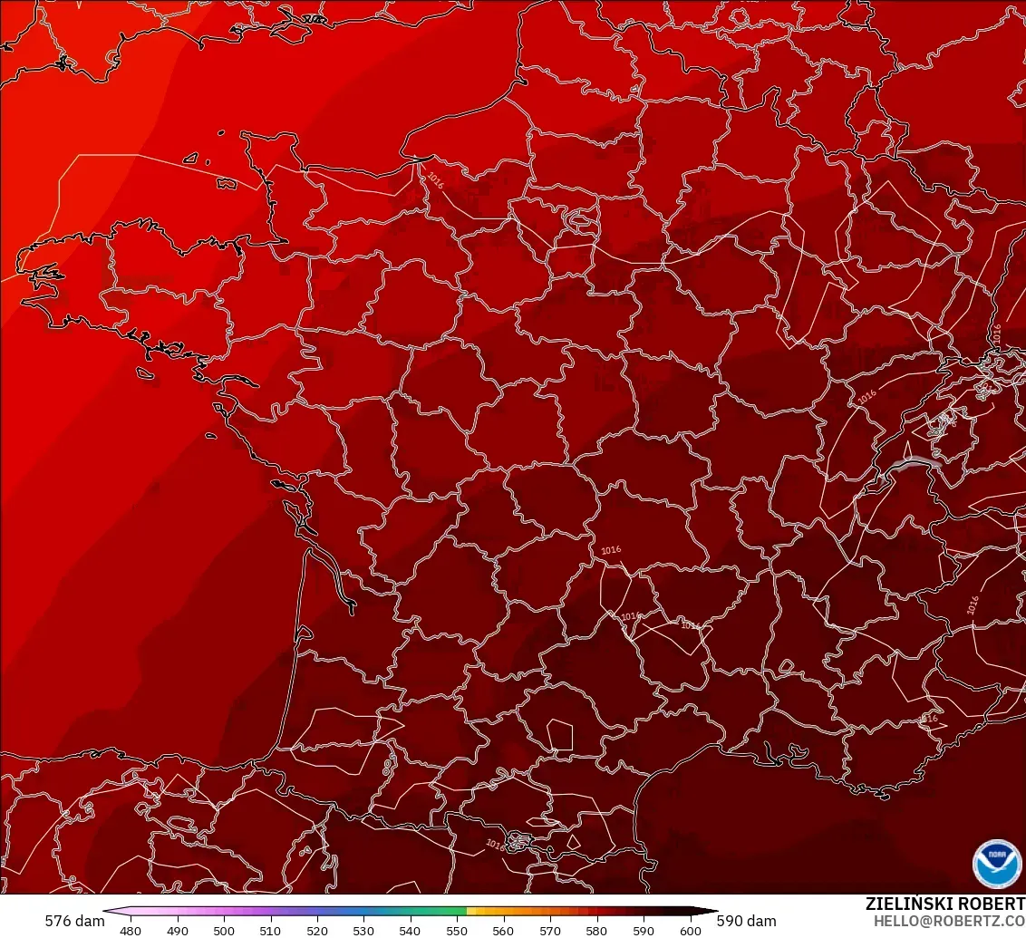 GFS modelo - Francia, Altura geopotencial a 500 hPa