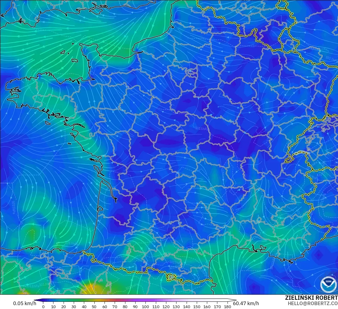 GFS modelo - Francia, Viento a 10 m