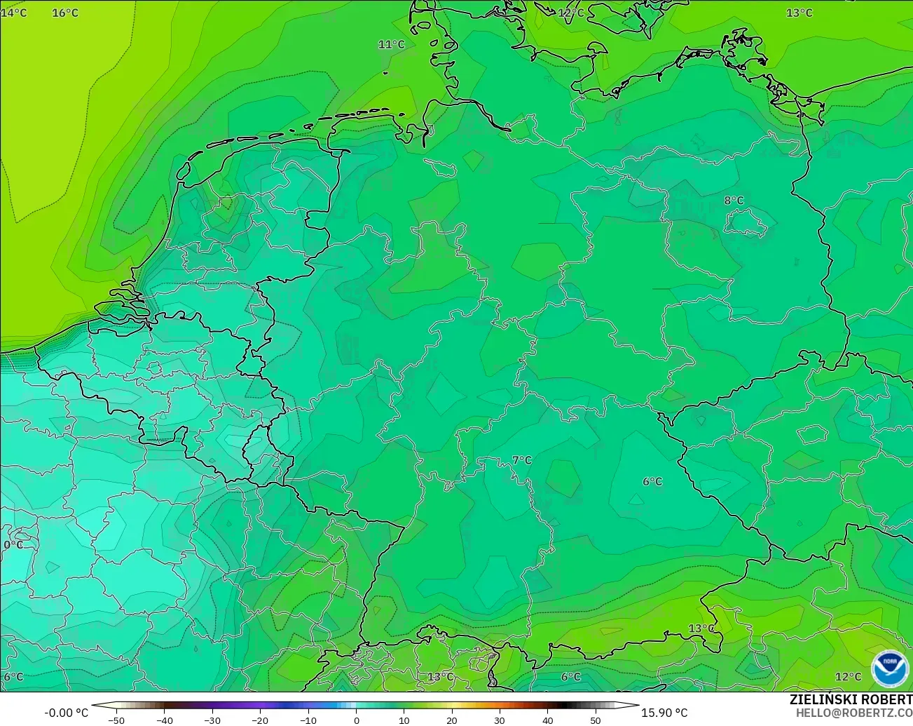 GFS modelo - Alemania, Punto de rocío a 2 m